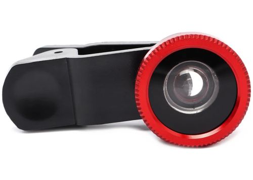 Лінза з прищіпкою для зйомки Fish Eye Lens Y-12 3 в 1 набір об'єктивів для фото і відео на телефон, панорамний риб'яче око макрозйомка Y12 Червоний