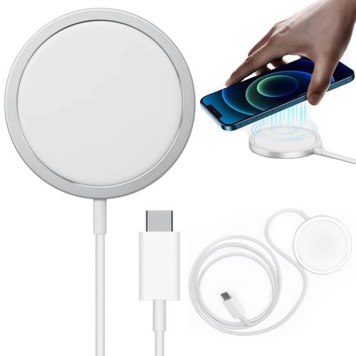 Бездротове зарядний пристрій Magsafe Magnetic універсальна магнітна зарядка магсейф для телефону і навушників IOS Android з виходом Type-C Біла