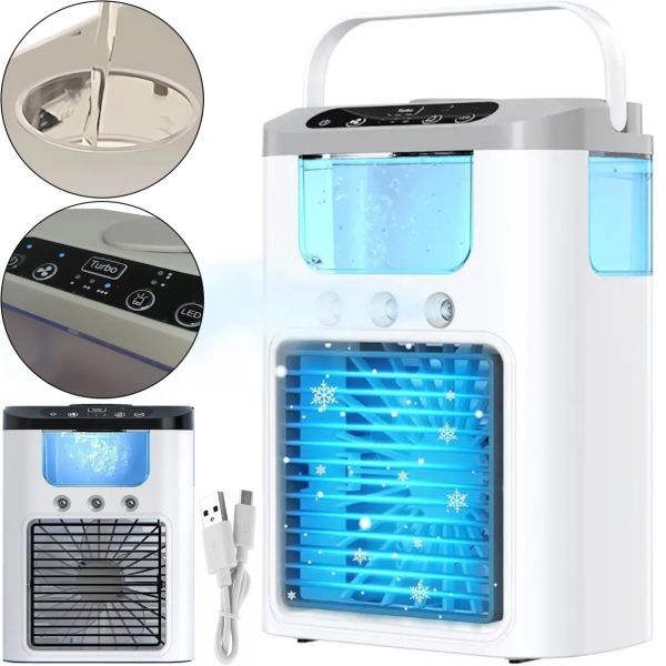 Настільний вентилятор зі зволожувачем Ice Cooler K918 600 мл з RGB підсвічуванням, Міні кондиціонер зволожувач повітря з відсіком для льоду від USB
