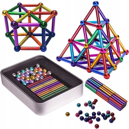 Цветной магнитный конструктор Buckyballs Buckybars Neo Mix Color 64 деталей, головоломка антистресс, 36 шт магнитные палочки и 28 шт. шарики Бакибарс