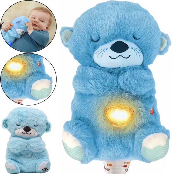 Світна дихаюча Видра Fisher Price FXC66 30 см з диханням для сну дітей, м'яка плюшева іграшка музичний нічник від батарейок Блакитна