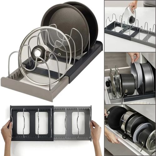Розширюваний тримач для зберігання кришок Dish Rack кухонний висувний органайзер для посуду, розсувна сушарка підставка для каструль на кухню