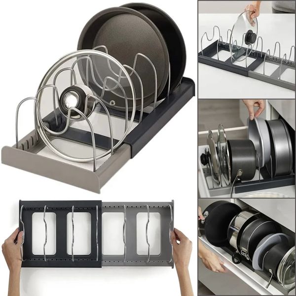 Розширюваний тримач для зберігання кришок Dish Rack кухонний висувний органайзер для посуду, розсувна сушарка підставка для каструль на кухню