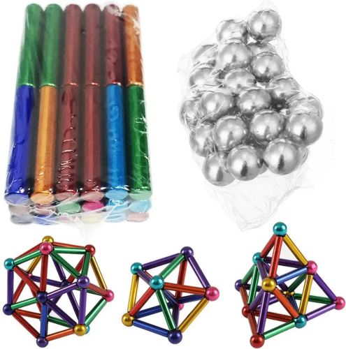 Цветной магнитный конструктор Buckyballs Buckybars Neo Mix Color 64 деталей, головоломка антистресс, 36 шт магнитные палочки и 28 шт. шарики Бакибарс