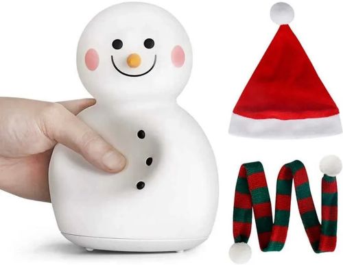 Детский настольный ночник Снеговик Snowman силиконовый светодиодный RGB светильник, беспроводная новогодняя LED лампа 7 режимов на аккумуляторе USB