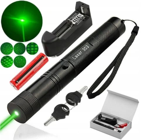 Потужна лазерна указка Green Laser Pointer YL - 303 1000mw, акумуляторний зелений лазер з ключем BL-303 діодний з насадкою ефектів для презентації