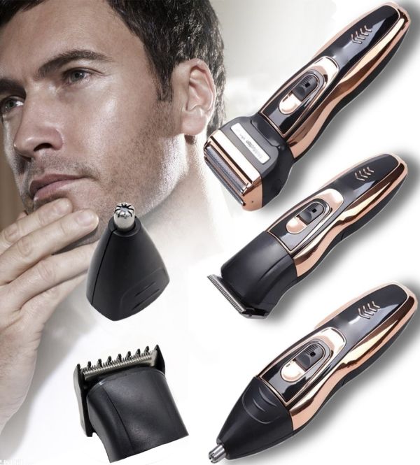Акумуляторна чоловіча електробритва, машинка, тример Gemei GM-595 Hair Trimmer для бороди і носа, універсальний набір 3 в 1 для стрижки волосся Gemmy